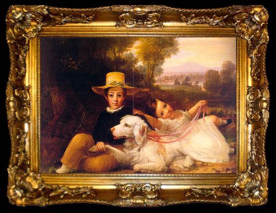 framed  George Henry Harlow Portrait of Two Young Children, ta009-2